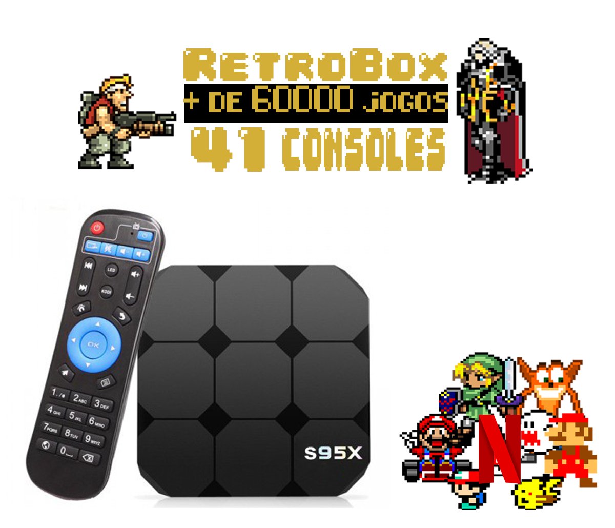 Retrobox Ví­deo Game Retro Com 59600 Jogos + Netflix - PT 1